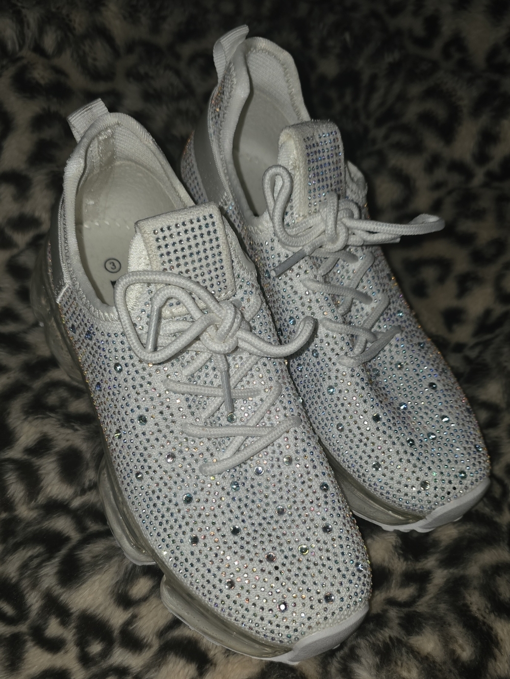 Link White Rhinestone Embellished Kids' Sneakers